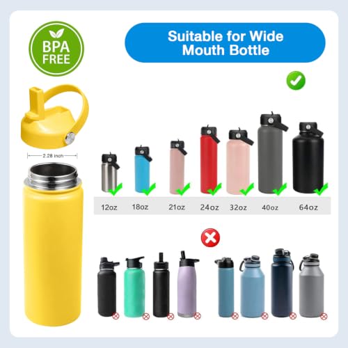 Straw lid for Hydroflask Wide Mouth Water bottle,Flex Straw Lid compatible with Hydro Flask 12 16 18 20 32 40 64 oz,Sports Straw Cap Flip Top Lid Water Bottle Lid Accessories… - color: Yellow 2