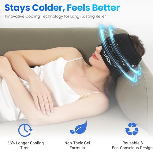 Migraine Relief Cap, Reusable Cold Compress Headband,1pcs - color: Black‑black‑eyemask