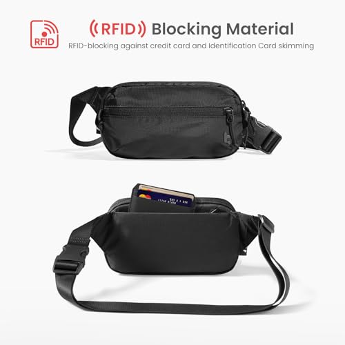 tomtoc 1.5L Sling Bag with RFID Blocking Crossbody Chest Pack for Men Women - color: Black, size: 1.5L