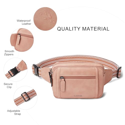 LATMAP 3L TRIPLE ZIP Fanny Packs Belt Bag For Women Men Crossbody Waist Pack Sling Chest Bum Travel Bag Purse Faux Leather Fashion Cute Light Pink - color: Light Pink