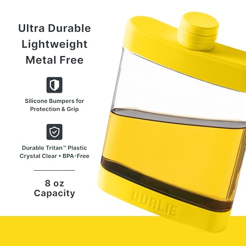 DUALIE 8 oz Hip Flask for Liquor - Shatterproof Alcohol Flasks with Clear Tritan Plastic and Silicone Grip - Flask Gift for Men & Women - Yellow - color: Yellow