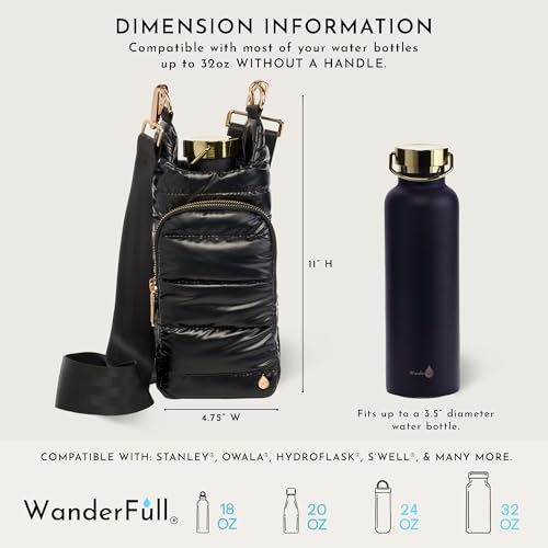 WanderFull Original HydroBag Crossbody Water Bottle Holder with Phone Pocket, Fits Water Bottles up to 32 oz - color: Black Shiny