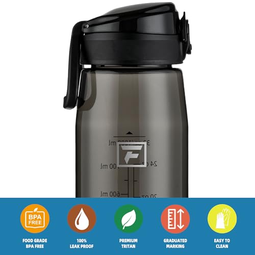 Fanhaw 32 oz Clear Plastic Water Bottle, Chug Lid, Black - color: Black