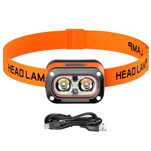 Hands-Free Smart Headlamp with Wave Sensor, Running Lights, 5 Modes, IPX4 Waterproof, Rechargeable LED Headlight for Fishing, Camping, Hiking