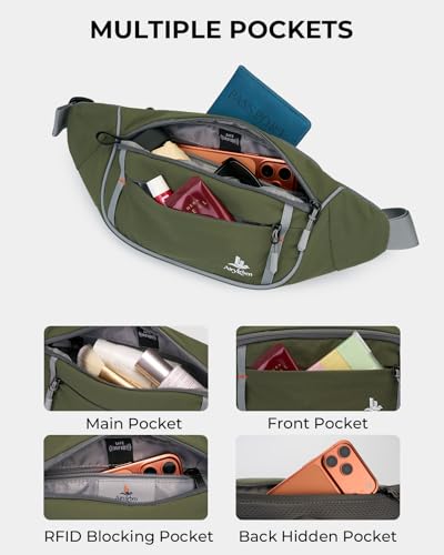 2.5L Fanny Pack for Women Men, RFID Blocking Crossbody Belt Bag, Green - color: Green