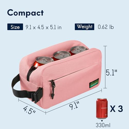 Haimont Small Freezable Lunch Insulated Bag, Reusable Freezer Snack Cooler Bag with Buckle Handle, Mini Insulated Cooler for Work Travel, Pink - color: Pink