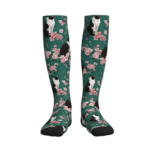 Cute Compression Socks Knee High Support Stockings Women Men - color: Cute Black Cat Floral
