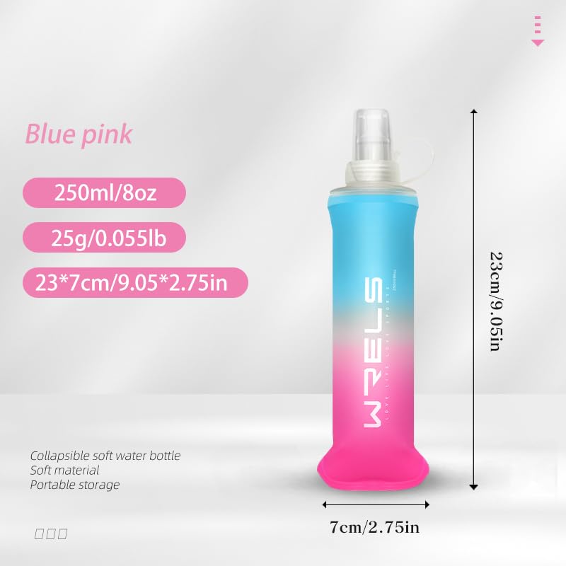 WRELS Soft Flasks TPU Soft Water Bottles Folding Soft Running Water Flask Small for Outdoor Sports Hiking Hydration Pack 8oz/17oz Hiking Cycling Climbing - color: Blue-250ml