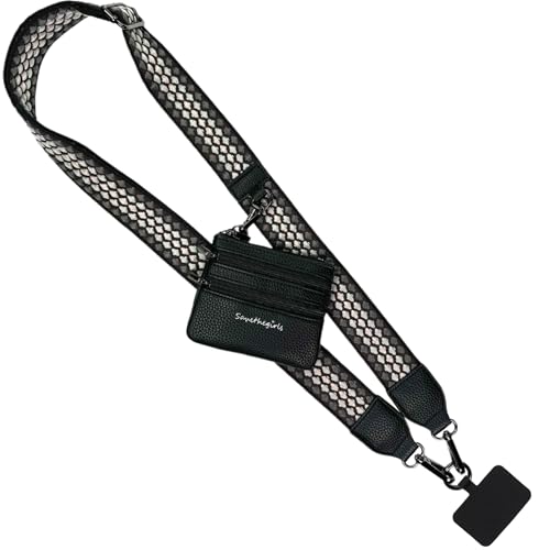 Save the Girls Clip & Go Phone Lanyard with Wallet Pouch, Fun Dots - color: Black/Grey