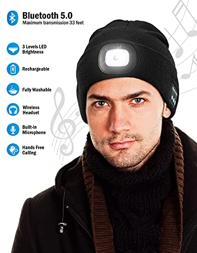 Wmcaps Bluetooth Beanie with LED Light and Headphones, Christmas Tech Gifts - color: Navy Blue