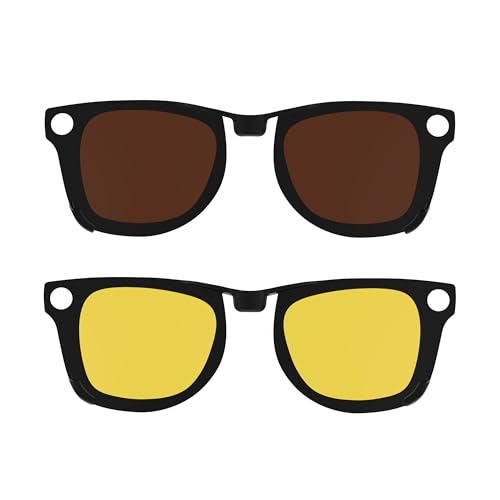HIBLOKS 2Pcs Polarized Clip for Ray-Ban Meta Wayfarer (RW4008/RW4012 53-22) - size: Large, Yellow+Brown, Matte Black Frame