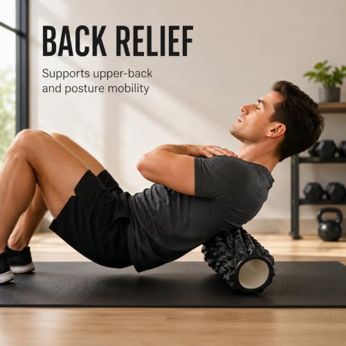 High-Density Foam Roller for Recovery and Relaxation, Muscle Massage and Myofascial Trigger Point Release, Relieves Muscle Pain, Improves Mobility (Black)