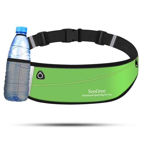 SooGree Slim Running Belt Fanny Packs for Women Men,Water Bottle Holder Hydration Fanny Pouch,Waterproof Sport Waist Pack with Reflective Strip,Runner Belt Bag for Running Cycling Camping Gym (Green) - color: Green