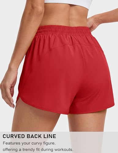 MAGCOMSEN Women's Running Athletic Shorts Zipper Pocket Quick Dry Liner - color: True Red, size: X-Small