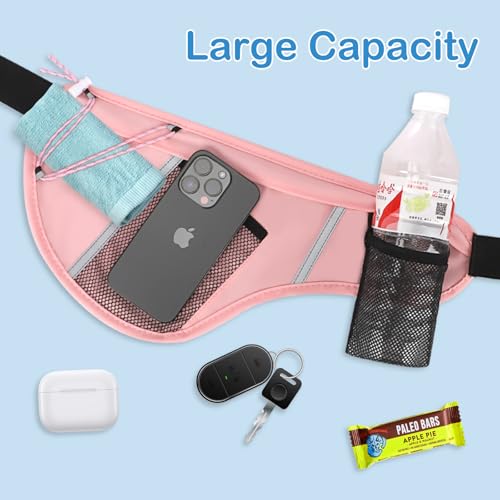 SooGree Men Women Sports Running Waist Bag, Waterproof Fanny Packs with Adjustable Belt, Waist Fanny Pack Bag with Water Bottle Holde for Running Hiking Walking Biking - color: GSP8807-Pink