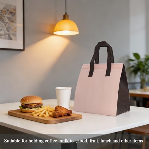 12Pcs Insulated Lunch Bags Disposable Cooler Bag Thermal Grocery Bags - color: Pink and Brown, size: 9.45"(H) x 9.45"(L) x 5.91"(W)