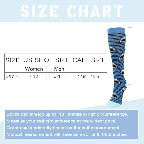 Junely Compression Socks for Women Knee High Stockings Funny Cute - color: A04shark