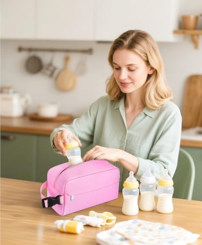 Small Insulated Lunch Bag: Reusable Small Lunch Box, Mini Soft Cooler Bag - color: Pink