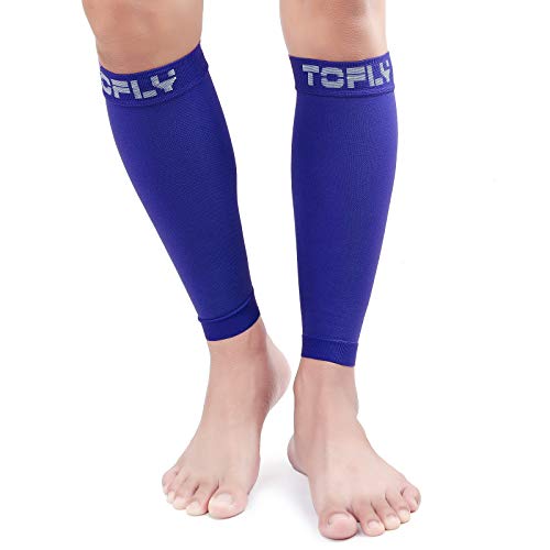 TOFLY Calf Compression Sleeve 20-30mmHg 1 Pair Footless For Men & Women - color: Navy Blue, size: Large (1 Pair)