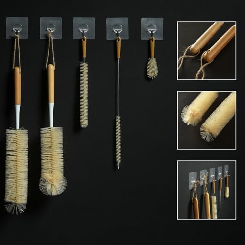 ALINK Extra Large Long Bottle Brush Set - 16" / 15" Long Bamboo Handle Bottle Cleaner for Narrow Neck Beer Wine Bottles, Decanter, Tumblers, Thermos, Jugs with Straw Brush, Kettle Spout/Lid Brush
