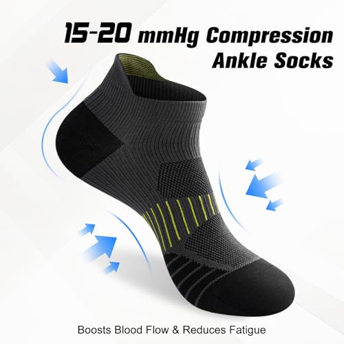 Ankle Compression Socks for Men & Women, 6 Pairs, Low Cut - color: Dark Gray, size: Large