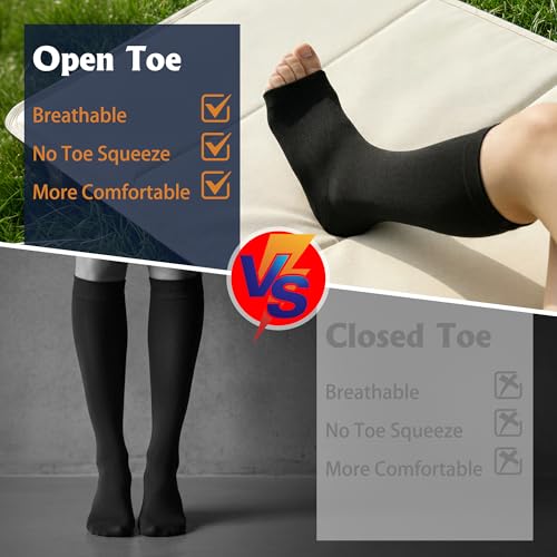 Compression Socks for Women&Men 20-30mmHg Graduated Knee High Stocking - color: 01-5 Pairs Open Toe Black, size: Large-X-Large