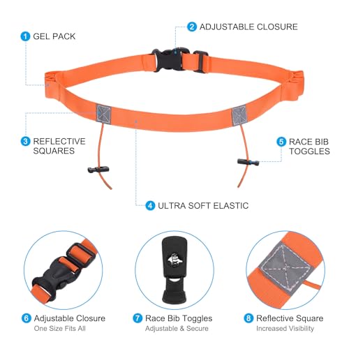 PATIKIL Elastic Triathlon Running Belt, 2 Pack Adjustable Race Number Belt Race Belt Bib Holder with 6 Energy Gel Loops for Marathons Racing Cycling, Orange - color: Orange