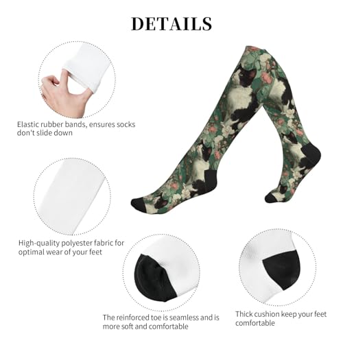 Cute Compression Socks Knee High Support Stockings Women Men - color: Cat Flower