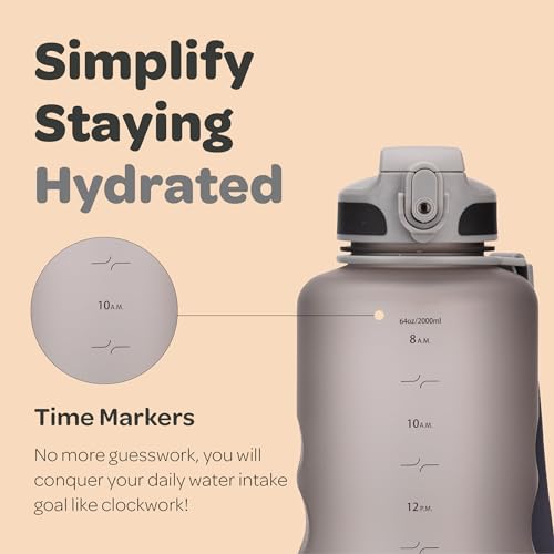 Hydracy 2L Large Water Bottle, Shatterproof, BPA Free Tritan Plastic, Leakproof, Zero Condensation, With Detachable Carry Strap, Spillproof Lid, Convenient Silicon Spout, Ideal for Gym, Yoga - color: Silver Grey, size: 64 oz