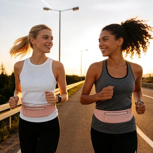 Slim Running Belt for Women Men,Phone Holder Waist Pack,Runners Fanny Pack - color: LIGHT PINK