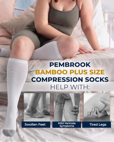 Pembrook® 3 Pairs Plus Size Compression Socks Wide Calf - Bamboo Viscose - color: Black/White/Tan - 3 Pairs, size: XX-Large