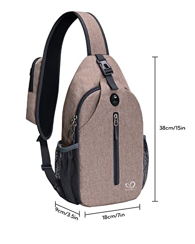 WATERFLY Crossbody Sling Backpack Sling Bag Travel Hiking Chest Bags Daypack (Flaxen) - color: Khaki
