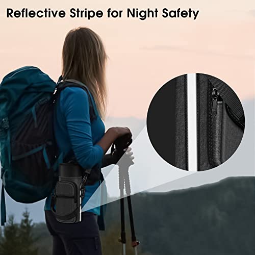 CaseBot Water Bottle Carrier Bag Sling Case, Sports Water Bottle Pouch Holder Sleeve with Adjustable Shoulder Hand Strap and 2 Pockets for Men Women Hiking Camping Travelling - color: Black