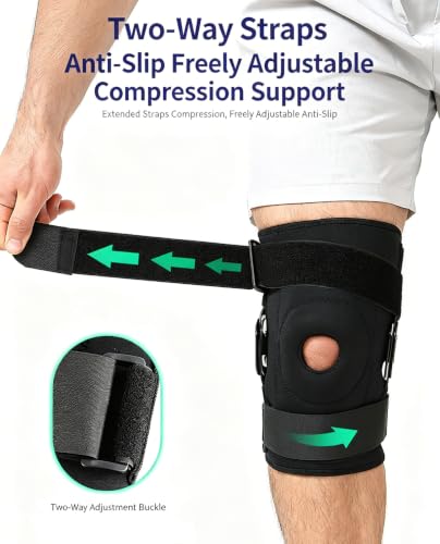 Hinged Knee Brace for Men Women, Adjustable Compression Knee Seeve Patellar Tendon Support Strap, Knee Support Meniscus Knee Brace Knee Brace with Side Stabilizers Knee Brace for Meniscus Tear, Rodilleras Para Dolor de Rodillas (Large) - size: Large