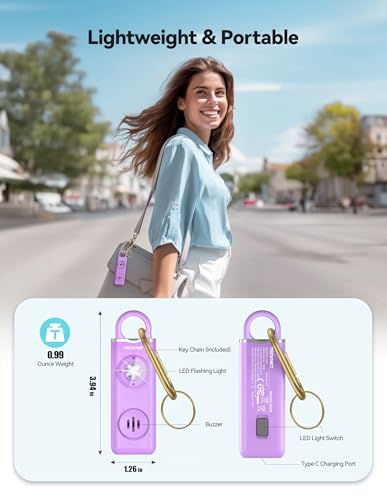 TECKNET Rechargeable Personal Safety Alarm for Women, 130dB Self Defense Keychain Alarm with SOS Strobe Light, Low Battery Notice, Loud Siren Safety Keychain for Girls Kids Elderly - Purple - color: Purple