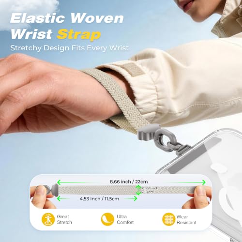 Stretchy Phone Wrist Strap, with 360° Rotatable Metal Tab - color: Stone