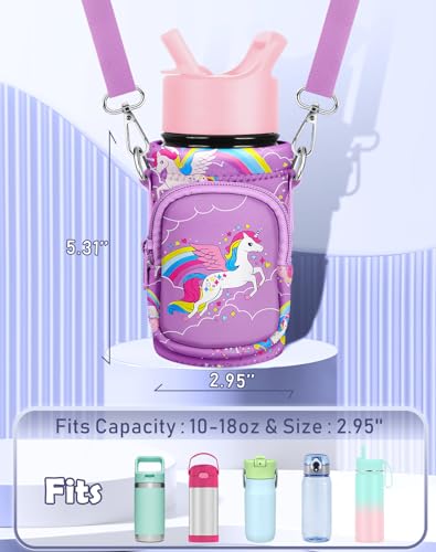 Miss Adola Kids Water Bottle Carrier, 10-18 Oz - color: Purple Unicorn