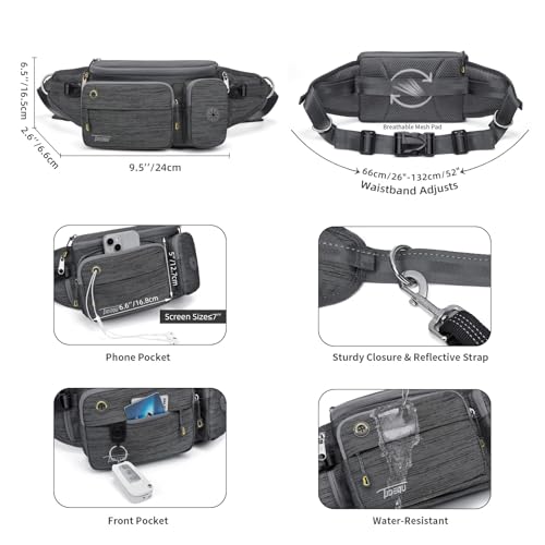 TUDEQU 4-in-1 Hands Free Dog Leash with Large Fanny Pack for Large Dogs - color: DARK GREY