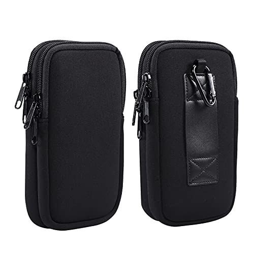Dual Layer Universal Neoprene Cell Phone Sleeve, Zip Wallet Belt Loop Holster for iPhone 17 16 15 14 13 12 11 Pro Max Samsung Galaxy A17 16 S26 Ultra Google Pixel 10 Pro XL OnePlus 15 (Black) - color: Black