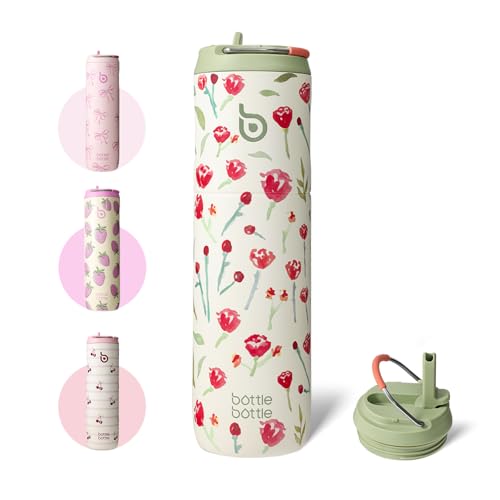 BOTTLE BOTTLE Insulated Water Bottle 24oz with Straw Lid and Handle Sports - color: Rose Red
