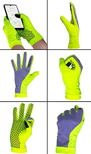 ReflecToes Reflective Winter Running Gloves, Hi Vis Neon Traffic Gloves Men - color: Yellow, size: Large