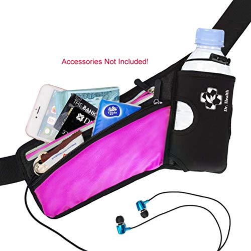 Running Belt Sport Waist Pack with Water Bottle Holder Hydration Belt Fanny Pack Reflective Stripes Cellphone Storage Earphone hole for Dog walker Hiking Travel (BLACK/PINK) - color: BLACK/PINK