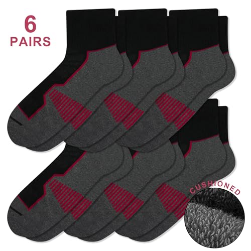 Men's Cushioned Ankle Socks, Athletic Running Gym Socks 6 Pairs - color: 6 Pairs Black, size: 8-10