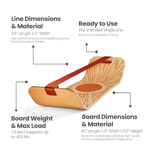 GIBBON SlackBoard, Balance Board Kids & Adults, Slackline Balance Trainer - color: Sunbeam with Stand