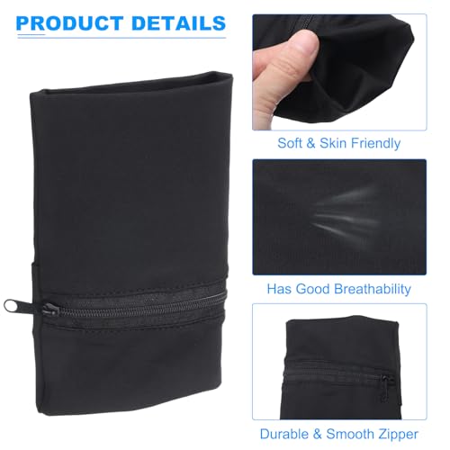 PATIKIL 6"x 4" Wrist Pouch, 2 Pcs Wrist Wallet Sports Wristband Wallet with Zipper Pocket for Running Jogging Hiking Cycling Yoga, Black