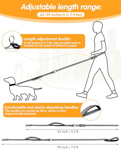 Hands Free Dog Leash, Multifunctional Crossbody Dog Leash - color: Gray, size: Medium-5.3-7.9ft