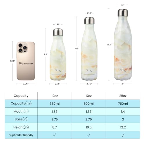 Konokyo 12 oz Insulated Stainless Steel Water Bottle, Marble Jade - color: Marble-Jade, size: 12 Ounces