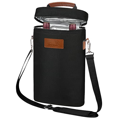 Tirrinia 2 Bottle Insulated Wine Tote Carrier Bag - color: Black, size: 2 Bottle-without front pocket