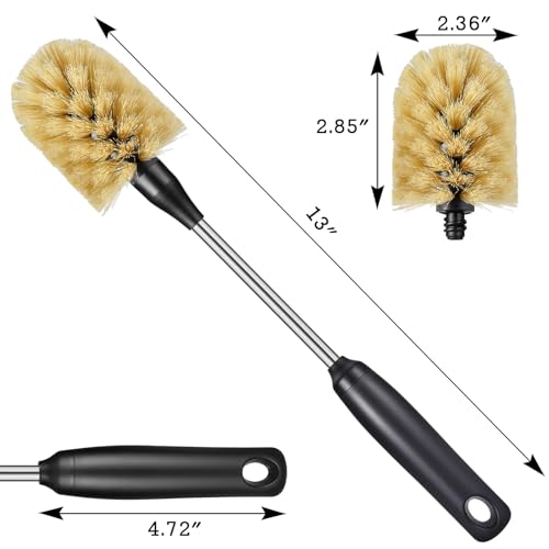 Bottle Cleaning Brush with 2 Replaceable Heads, 13 in, Yellow - color: Yellow, size: 13 Inch ( Pack of 1)