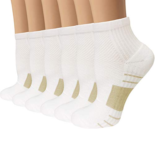 Sooverki Copper Compression Socks Women and Men 6 Pairs - Circulation Arch Support Plantar Fasciitis Running Ankle Socks - color: A5 - 6 Pairs - White, size: Small-Medium